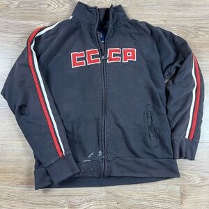Five Star Vintage Blue Marlin Black CCCP Distressed Zip Sweatshirt L
